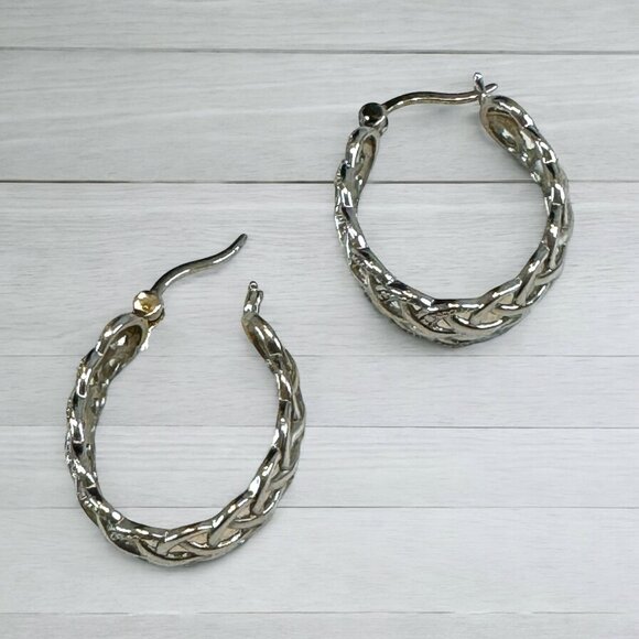 Filigree Hoop Pierced Earrings 925 Silver - Picture 3 of 4